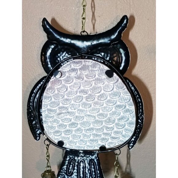 Metal Owl Wind Chime Bell Colorful Glass Accent Hanging Hook Outdoor Decor 21 In - Picture 12 of 16